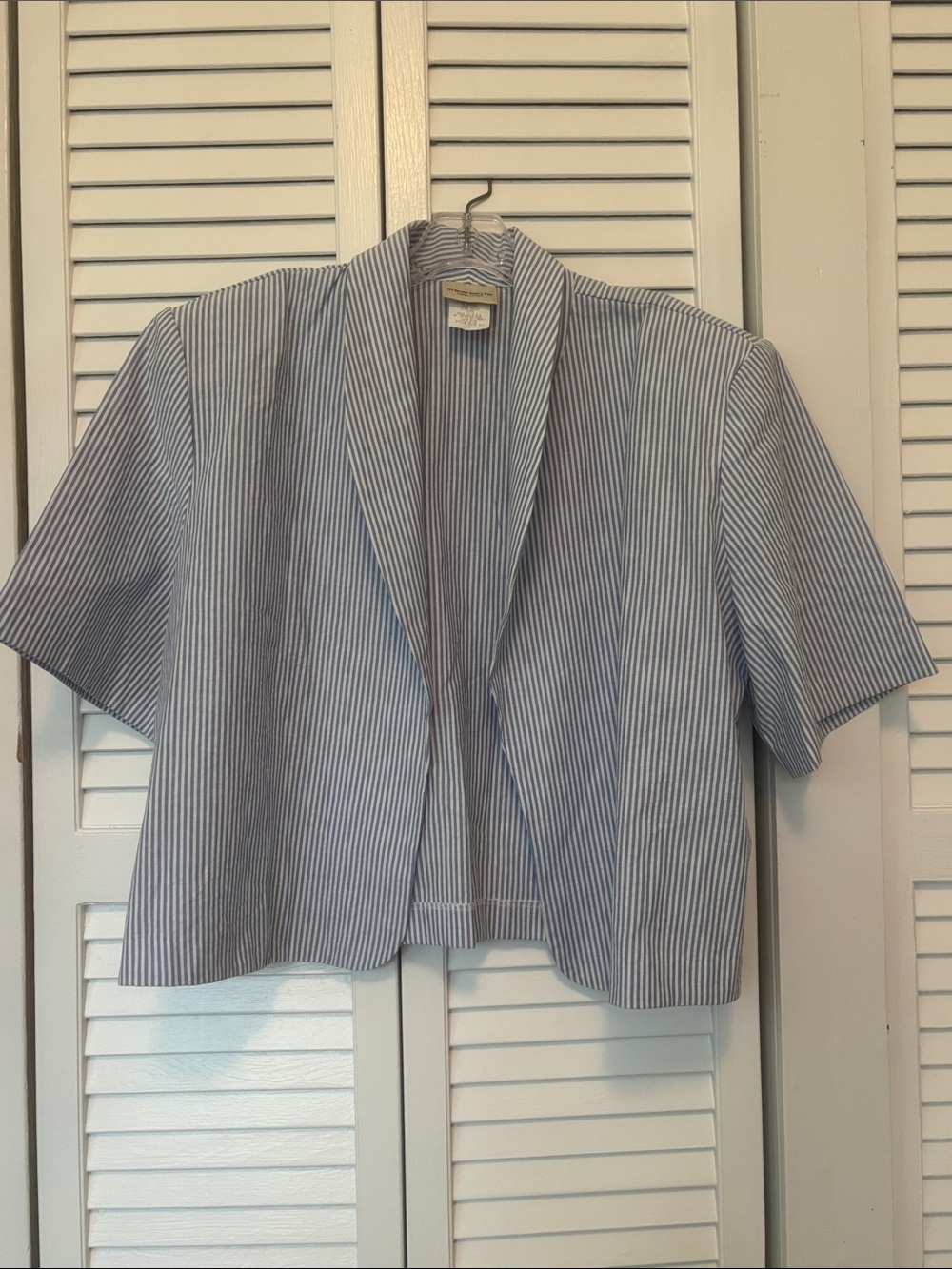 Cropped Blue Pinstripe Open Front Women’s Jacket